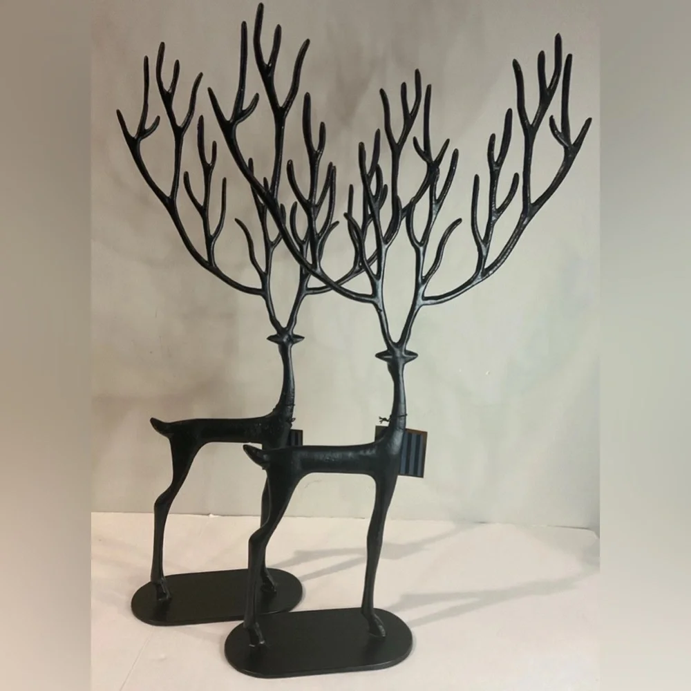 GRANVILLE LANE Black Big Reindeer Set of 2 Winter metal Christmas Decor 26” NEW